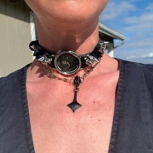 Watch choker /  leather buckle  with spikes